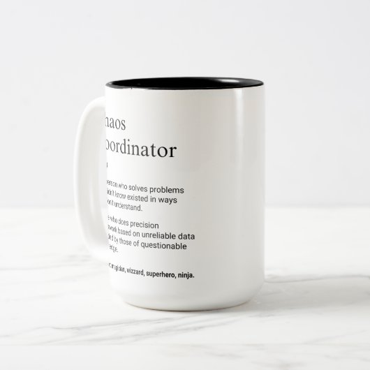 Chaos-Koordinator Funny Manager Definition Zweifarbige Tasse (Vorderseite Links)