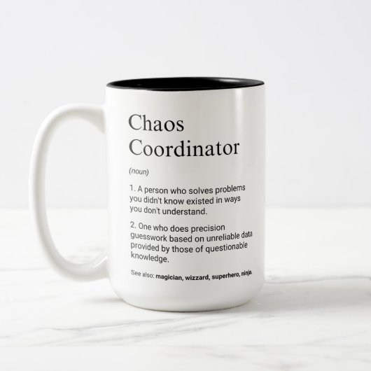Chaos-Koordinator Funny Manager Definition Zweifarbige Tasse (Links)