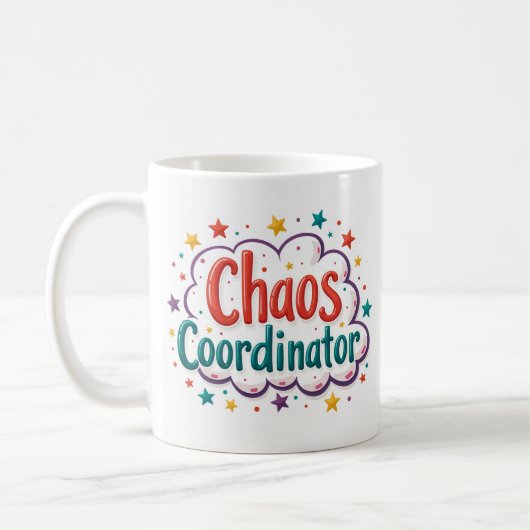 Chaos-Koordinator Lustiger Arbeitsbecher Kaffeetasse (Links)