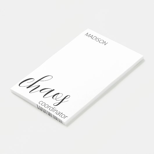 Chaos-Koordinator Moderner schwarzer Skriptname Post-it Klebezettel (angewinkelt)