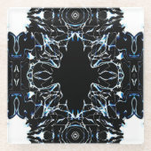 Chaotic Abstract Blue on Black and White Fluid Art Glasuntersetzer (Vorderseite)