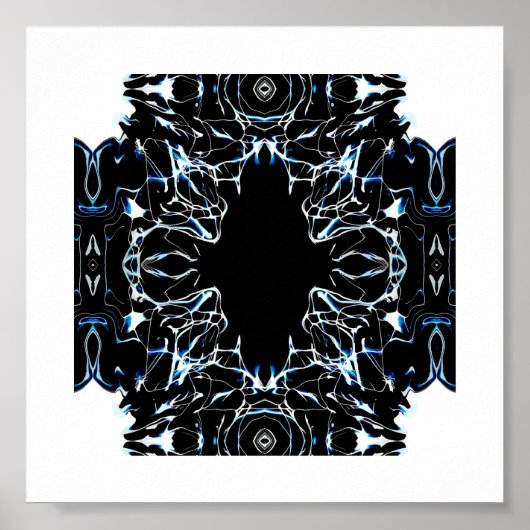 Chaotic Abstract Blue on Black and White Fluid Art Poster (Vorne)