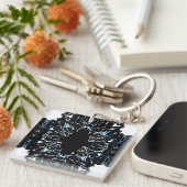 Chaotic Abstract Blue on Black and White Fluid Art Schlüsselanhänger (Vorderseite rechts)