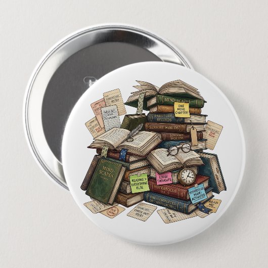 Chaotic Academia ADHD Hyperfocus Book Stack Button (Vorne & Hinten)