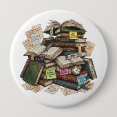 Chaotic Academia ADHD Hyperfocus Book Stack Button (Vorderseite)