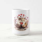 Chaotic Cat Couple – Cute Whimsical Love Sticker Kaffeetasse (Mittel)