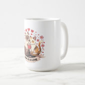 Chaotic Cat Couple – Cute Whimsical Love Sticker Kaffeetasse (VorderseiteRechts)
