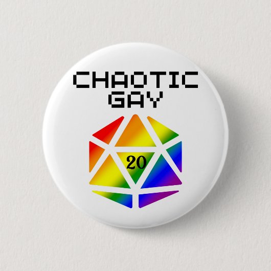 Chaotic Gay D20 - LGBTQ+ Pride DND Button (Vorderseite)