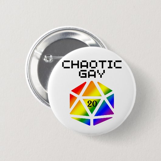 Chaotic Gay D20 - LGBTQ+ Pride DND Button (Vorne & Hinten)