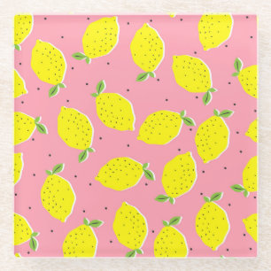 Chaotic Lemons Pink Polka: Zitrusmuster Glasuntersetzer