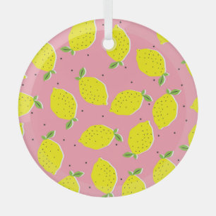 Chaotic Lemons Pink Polka: Zitrusmuster Ornament Aus Glas