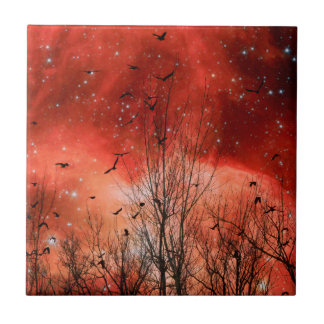 Chaotic Red Celestial Night Fliese