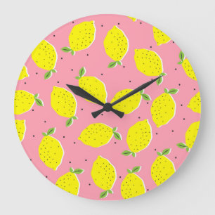 Chaotische Zitronen Rosa Tupfen: Zitrusmuster Große Wanduhr