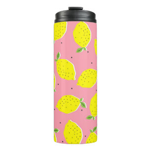 Chaotische Zitronen Rosa Tupfen: Zitrusmuster Thermosbecher