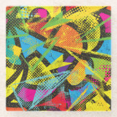 Chaotischer Neon: Abstraktes Graffiti-Muster. Glasuntersetzer (Vorderseite)