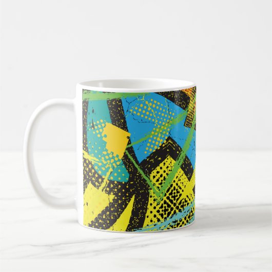 Chaotischer Neon: Abstraktes Graffiti-Muster. Kaffeetasse (Links)