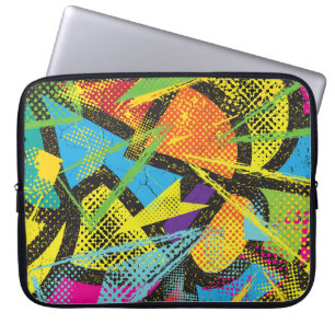 Chaotischer Neon: Abstraktes Graffiti-Muster. Laptopschutzhülle