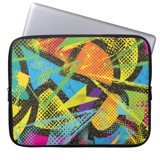 Chaotischer Neon: Abstraktes Graffiti-Muster. Laptopschutzhülle (Vorderseite)