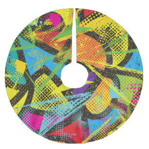 Chaotischer Neon: Abstraktes Graffiti-Muster. Polyester Weihnachtsbaumdecke