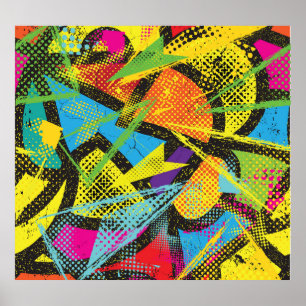 Chaotischer Neon: Abstraktes Graffiti-Muster. Poster