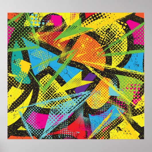 Chaotischer Neon: Abstraktes Graffiti-Muster. Poster (Vorne)
