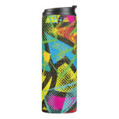 Chaotischer Neon: Abstraktes Graffiti-Muster. Thermosbecher (Nach links gedreht)