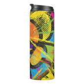 Chaotischer Neon: Abstraktes Graffiti-Muster. Thermosbecher (Nach rechts gedreht)
