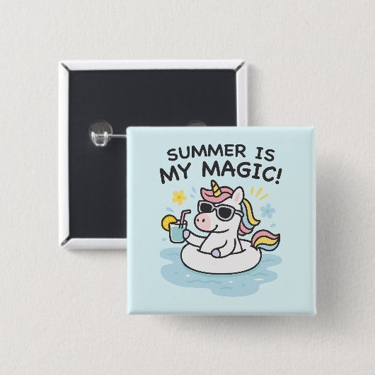 Chapa divertida “Summer is my magic” con unicornio Button (Vorne & Hinten)
