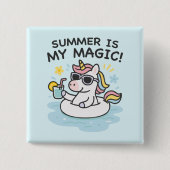Chapa divertida “Summer is my magic” con unicornio Button (Vorderseite)
