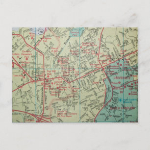 CHAPEL HILL-CARRBORO, NC Vintage Landkartengrußkar Postkarte