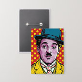 Chaplin Pop Art Retro Kinofoto Bowler Button (Vorderseite/Rückseite)