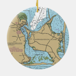 Chappaquiddick Island Nautic Chart Keramik Ornament