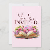 Chapter 50 Birthday – Open Book with Pink Flowers Einladung (Rückseite)