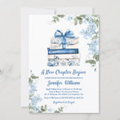 chapter begins, blue bow books floral baby shower einladung (Vorderseite)