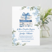 chapter begins, blue bow books floral baby shower einladung (Stehend Vorderseite)