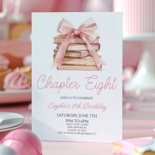 Chapter Eight Pink Bow Books 8th Birthday Party Einladung