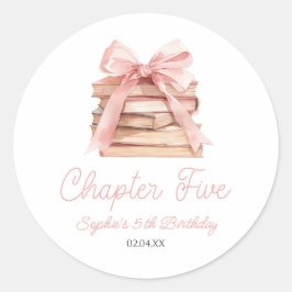 Chapter Five Pink Bow Books 5th Birthday Party Runder Aufkleber