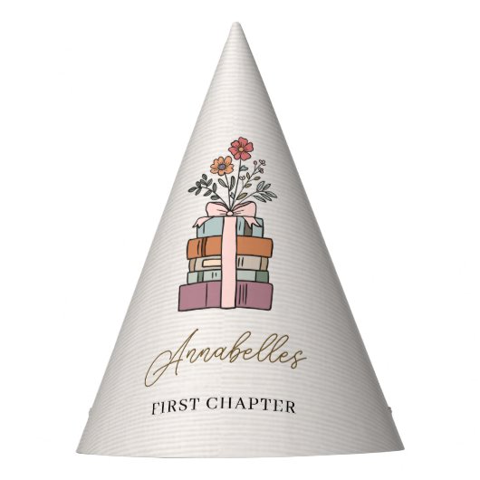 Chapter One First Birthday Book Themed Girls Boho Partyhütchen (Vorderseite)