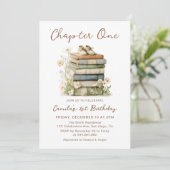 Chapter One Floral Books 1st Birthday Invitation Einladung (Stehend Vorderseite)