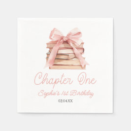 Chapter One Pink Bow Books 1st Birthday Party Serviette