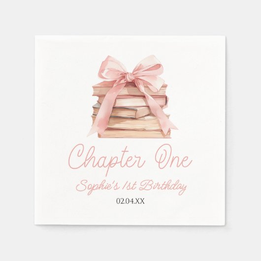Chapter One Pink Bow Books 1st Birthday Party Serviette (Vorderseite)