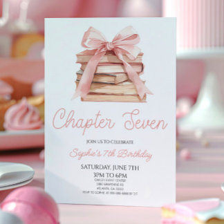 Chapter Seven Pink Bow Books 7th Birthday Party Einladung