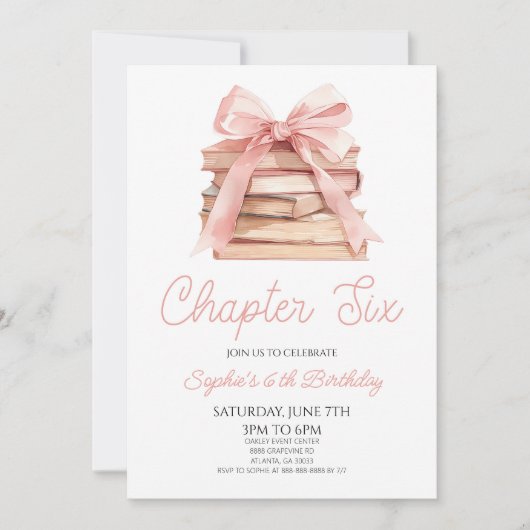 Chapter Six Pink Bow Storybook 6th Birthday Party Einladung (Vorderseite)