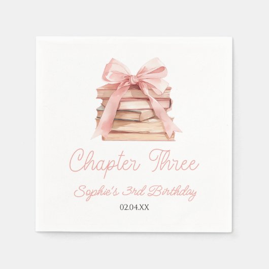 Chapter Three Pink Bow Books 3rd Birthday Party Serviette (Vorderseite)