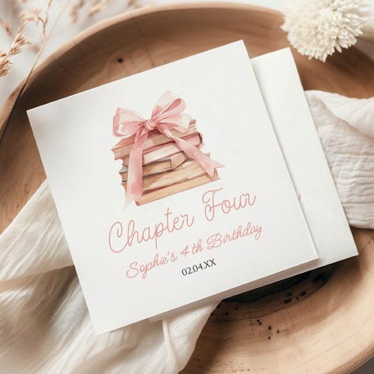 Chapter Three Pink Bow Books 4th Birthday Party Serviette