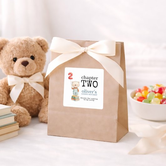 Chapter Two Bear Books Boy 2nd Birthday Thanks Quadratischer Aufkleber