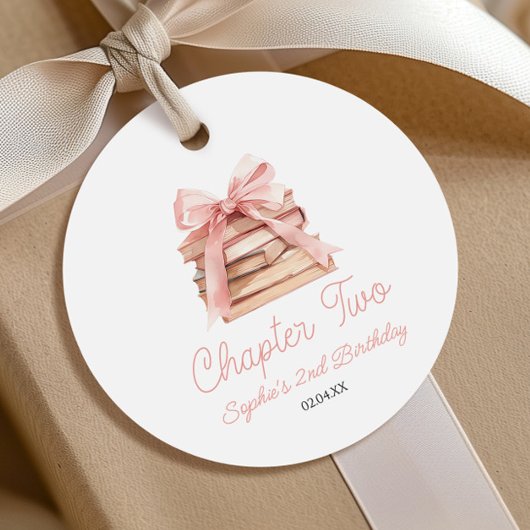 Chapter Two Pink Bow Books 2nd Birthday Party Geschenkanhänger