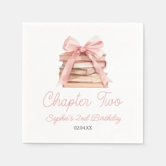 Chapter Two Pink Bow Books 2nd Birthday Party Serviette (Vorderseite)
