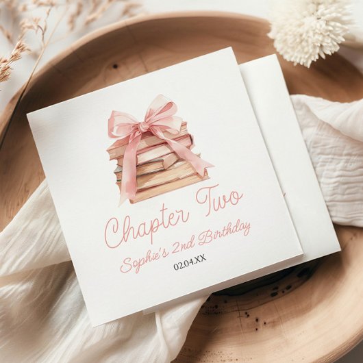 Chapter Two Pink Bow Books 2nd Birthday Party Serviette