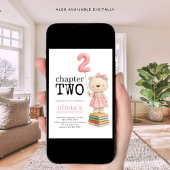 Chapter Two Teddy Bear Book Girl 2nd Birthday Pink Einladung